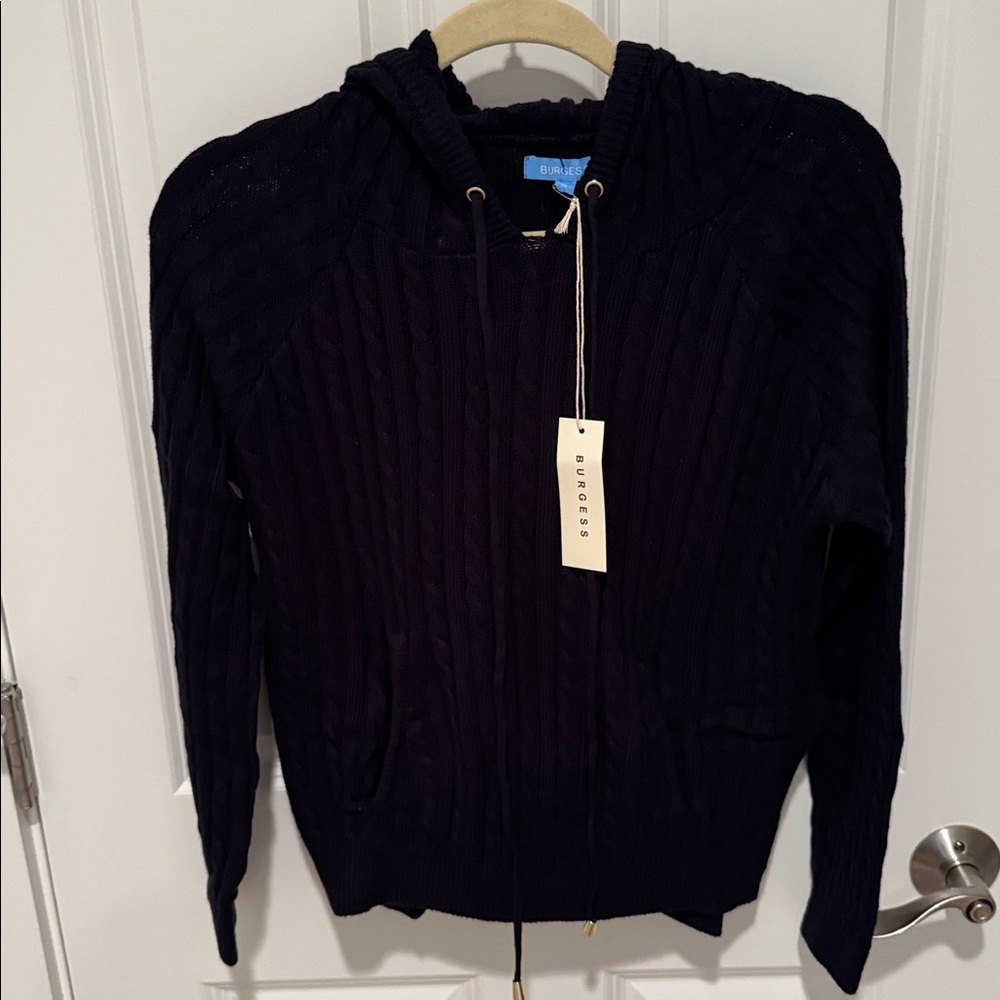 Burgess Dark Blue Cable Knit Hoodie Size M NWT